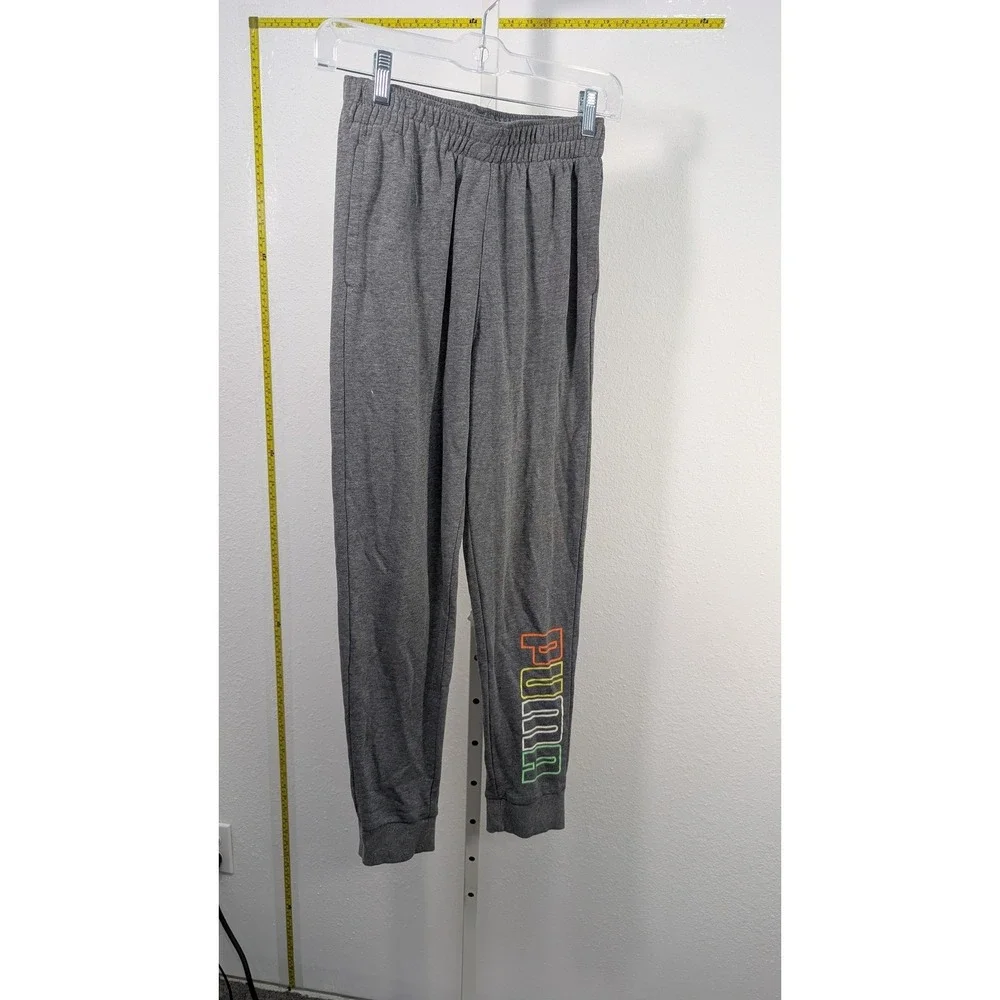 Puma Youth Boys Large‎ 14-16 Joggers Gray Sweatpants Multi Color Logo Athletic